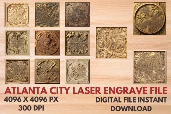 Atlanta City Laser Engrave File: 3D PNG Designs