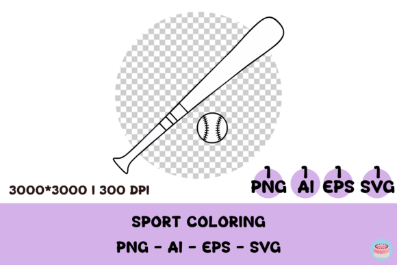 Baseball Bat and Ball Coloring Clipart for Design