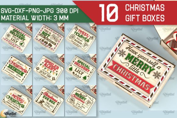 Christmas Gift Box Laser Cut Bundle: 3D Xmas Eve Box SVG