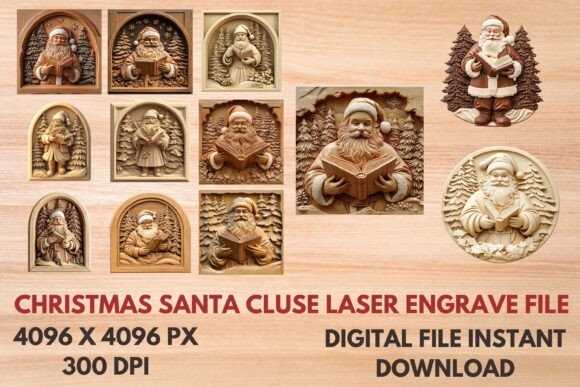 Christmas Santa Claus Laser Engrave File: 3D Design Collection