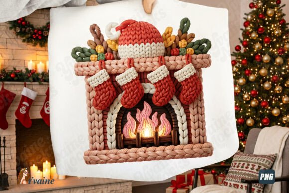 Cozy Holiday Crafting: Preppy Faux Yarn Christmas Fireplace PNG