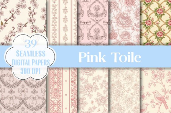 Enchanting Pink Toile Digital Paper for Creative Projects