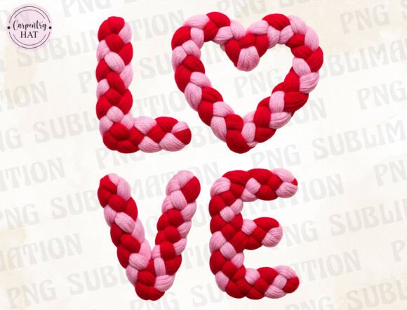 Faux Yarn LOVE PNG: Trendy Textured Design for Print