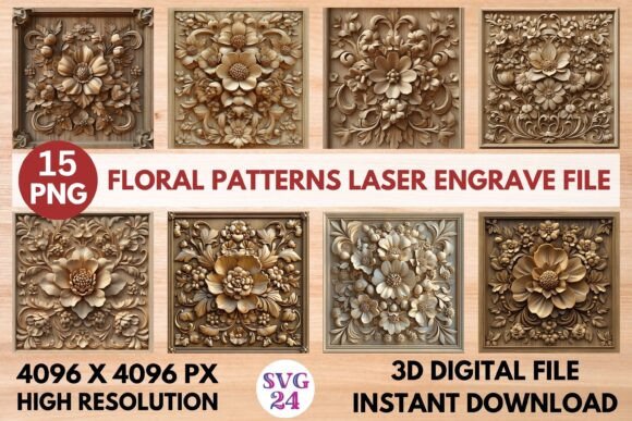 Floral Patterns Laser Engrave File: Premium 3D PNG Designs