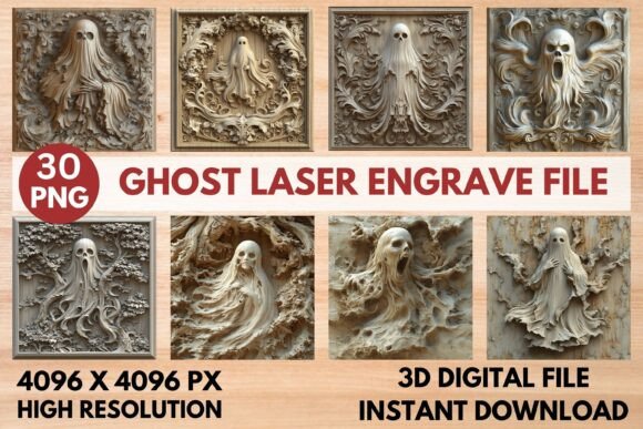 Ghost Laser Engrave File: 3D PNG Set for Engraving