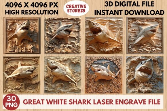 Great White Shark Laser Engrave File: Stunning 3D Design for Your Projects