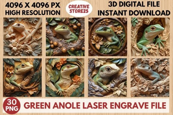 Green Anole Laser Engrave File: Premium 3D Design