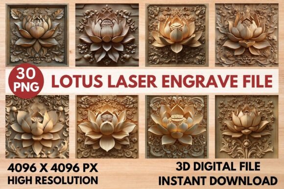 Lotus Laser Engrave File: Stunning Grayscale PNGs for Art