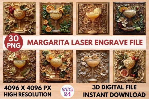 Margarita Laser Engrave File: 3D PNG for Precision Craft