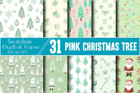 Pink Christmas Tree Digital Papers: Festive Design Assets