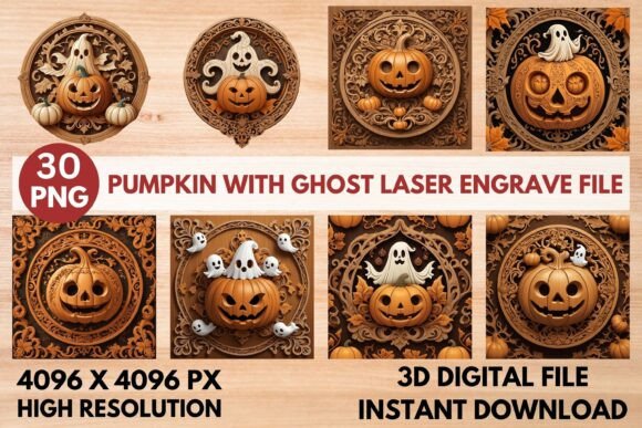Pumpkin with Ghost Laser Engrave File for Halloween Crafts