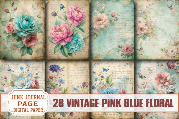 Vintage Pink Blue Floral Journal Papers: A Designer's Delight
